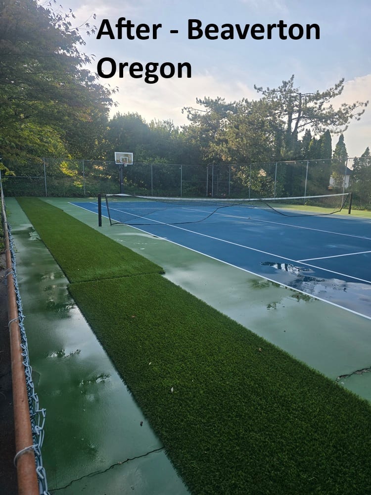 Tennis court in Beaverton, Oregon after a surface wash